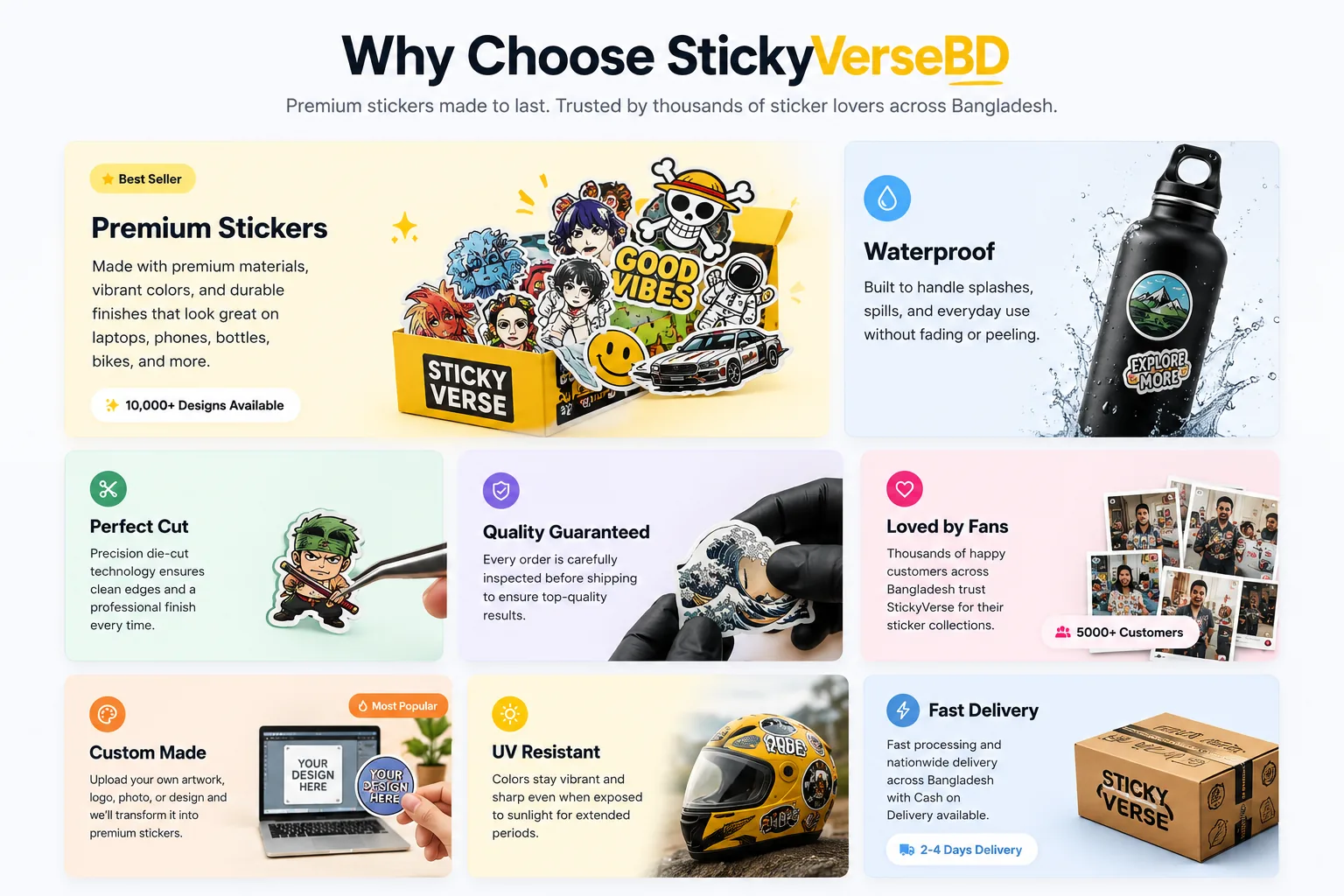 Why Choose StickyVerseBD — premium stickers, waterproof, custom made